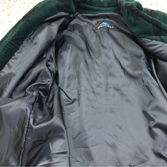 Denali‎ Vintage Long Fleece Coat Log Cabin  Moose Green Button-down Size Large - Picture 6 of 7